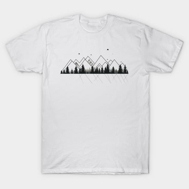 Geometric Mountains Pine Woods One Line art T-Shirt by Sara-Design2